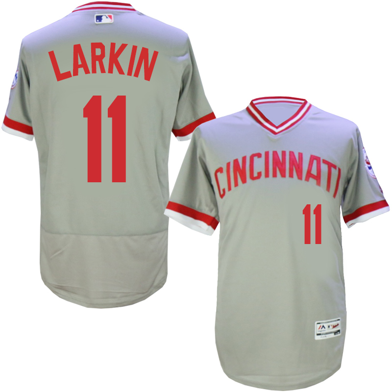 Men MLB Cincinnati Reds #11 Larkin grey throwback 1976 Flexbase jerseys->cincinnati reds->MLB Jersey